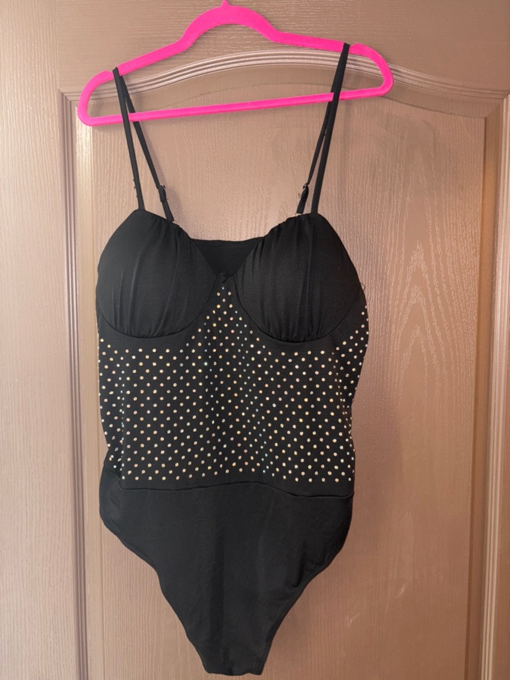 Black rhinestone One-Piece Bodysuit